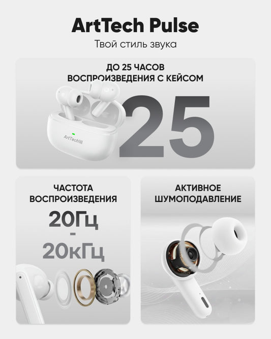 Наушники ArtTech Pulse ANC белый