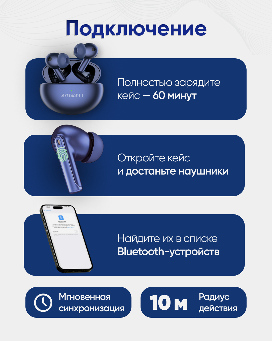 Наушники ArtTech Flow ANC синий